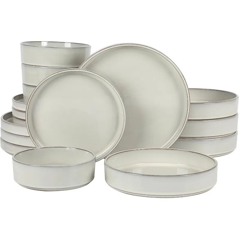 Oprah's Favorite Things - Santorini Mist Double Bowl Terracotta Reactive Glaze Plates and Bowls Dinnerware Set - Amber