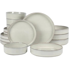 Oprah's Favorite Things - Santorini Mist Double Bowl Terracotta Reactive Glaze Plates and Bowls Dinnerware Set - Amber