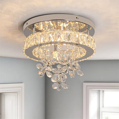 Crystal Chandelier Chrome Ceiling Lamps Led Flush Mount Stainless Steel Fixture Aisle Light Lustre Dining Room Living Room Decor