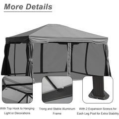 12x14 ft. Outdoor Aluminum Gazebo with Privacy Curtains and Netting, Grey Canopy Shelter for Patio, Garden, Gazebos