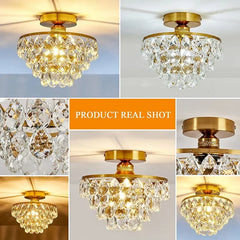 Modern Crystal Ceiling Lamp Hallway Cloakroom Small Chandelier French Style Semi Flush Mount Ceiling Light Gold /Black Luminaire