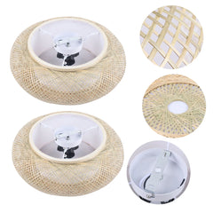 Asian Rustic Bamboo Flush Mount Ceiling Light 3-Lamp Antique Rattan Ceiling Light Weaving Lantern Lighting Fixture