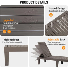 Outdoor Chaise Lounge Chair Set of 2, Waterproof Outdoor Lounge Chair with 5-Level Adjustable Backrest, Patio Chaise Lounges