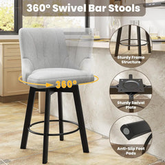 Swivel Bar Stools with Backs, 24" Counter Height Bar Stools Set of 3, Fabric Upholstered Counter Bar Stools with Solid Wood Legs