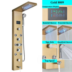 LED Shower Panel Tower System Rain Waterfall Shower Column With SPA Massage Temperature Screen athtub Water Mixer Tap Faucet Set