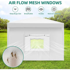 10x10 Pop Up Canopy with 4 Removable Sidewall, Easy Set-Up Portable Canopy Tents for All Season Wind Gazebo with Roller Bag for