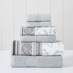 6 Piece Set, 2 Bath Towels, 2 Hand Towels, 2 Washcloths Yarn Dyed Jacquard/Solid Towel Set Ophelia Blue