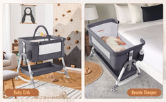 4 in 1 Baby Bassinet Bedside Sleeper Baby Crib, Adjustable Cosleeper for Baby, Easy Folding Portable Baby Bed Rocking Bassinets