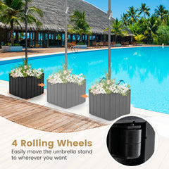 2-in-1 Outdoor Umbrella Base Planter w/Flower Box 4 Rolling Wheels 88 LBS Capacity