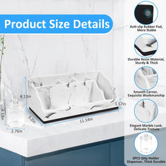 Bathroom Organizer Countertop White Marble Toothbrush Holders for Bathrooms with 3PCS Qtip Holder Dispenser, Toothbrush and Toot