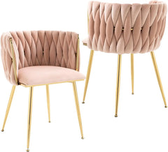 Dining Chair Set of 4 with Gold Metal Legs for Living Room Bedroom Kitchen, Luxury Tufted Velvet Dining Chair