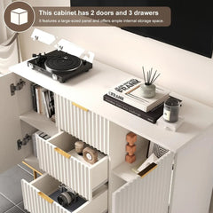 Modern Sideboard Cabinet with Fluted Doors, Gold Legs and Handle - Buffets & Sideboards for Elegant Living Spaces