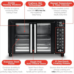 Oven Air Fryer Combo 17 cooking presets 1700W french door digital air fryer oven 24L capacity accessories, convection rack