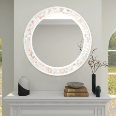 White Mirrors for Wall , Natural Mother of Pearl Inlay Mosaic Framed Rectangle Mirror for Bathroom, Bedroom or Entryway