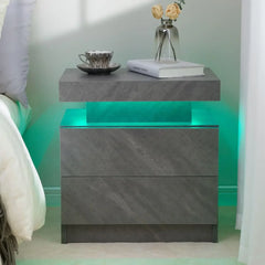 Nightstand LED Bedside Table for Bedroom Modern Night Stand with 2 Wood Drawers End Side Table for Bedroom