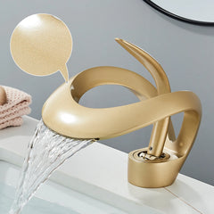 Solid Brass Waterfall Basin Faucet Single Handle Hot Cold Water Mixer Tap For Bathroom Sink