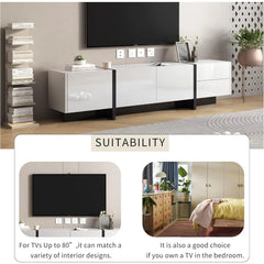 Rectangle Design TV Stand for Television Up to 80", Unique Style Console Table, Storage Cabinet with High Gloss UV Surface