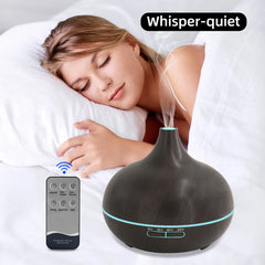 For Home 550ml Wood Grain Essential Oil Diffuser with Remote Control  Ultrasonic Cool Mist Humidifier  7 Color LED Lights   6 Es