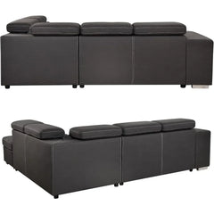 Microfiber Sectional Sleeper Sofa with Pull-Out Bed, Adjustable Headrests & Storage