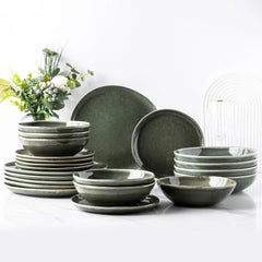 Ceramic Dinnerware Sets,Handmade Reactive Glaze Plates and Bowls Set,Highly Chip and Crack Safe Dishes Set,Service for 8 (24pc)