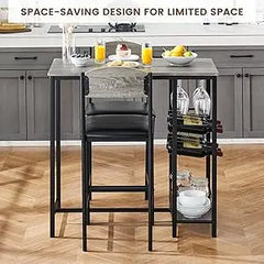 Bar Table Set for 2 with Footrest, Kitchen Dining Table with 2 Upholstered Chairs, Small Space Counter Height Bar Stools