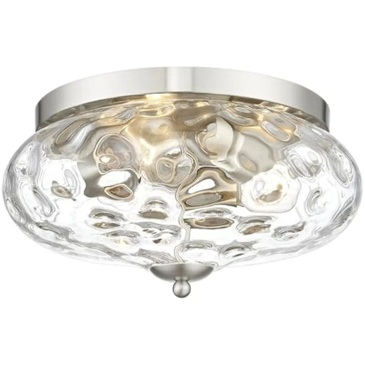 Large Ceiling Light Fixtures 3-Ight Flush Mount Indoor Outdoor Ceiling Light with Water Ipple Glass Shade for Kitchen Bedroom
