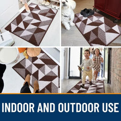 Large Door Mat Indoor Entrance Washable 59x35, Odor-Free Low-Profile Front Back Geometric Doormat, Absorbent Resist