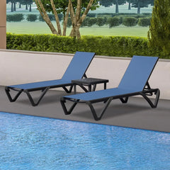 Pool Lounge Chairs Set of 3, Adjustable Aluminum Outdoor Chaise Lounge with Side Table, Sun Loungers