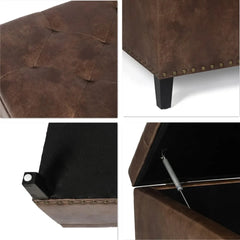 Storage Ottoman Square Upholstered Tufted Bench with Rivet, Footrest Coffee Table with Wood Legs for Living Room Bedroom