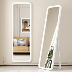 63"x18" Arched Full Length Mirror with Solid Wood Frame, Wooden Floor Mirror with Stand, Leaning/Hanging Full Body Mirror