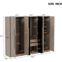 82.6" Wooden Armoire Wardrobe Cabinet with 6 Doors, 2 Drawers, 4 Storage Shelves & 4 Hanging Rods, Armoire Wardrobes Closet