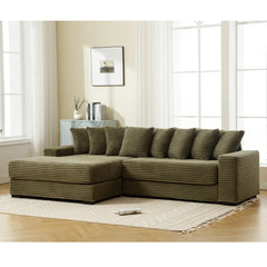 Oversized Two-Piece  Couches,  L Shaped Sofa, Corduroy, Left Chaise Daybed,with Armrests,Eight Throw Pillows,Corner Sofa