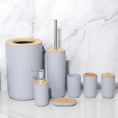 7 Pcs Bathroom Accessories Set, Bamboo Bath Ensemble