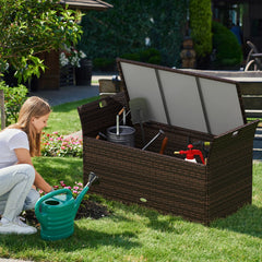 Outdoor Bench with Hand-woven PE Rattan Wicker Cushion & Side Handles Storage