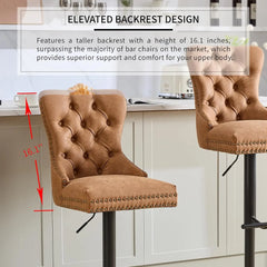 Velvet Swivel Bar Stools Set of 4 with Upholstered Back, Adjustable Counter Height Barstools, Bar Chairs for Home Bar Kitchen
