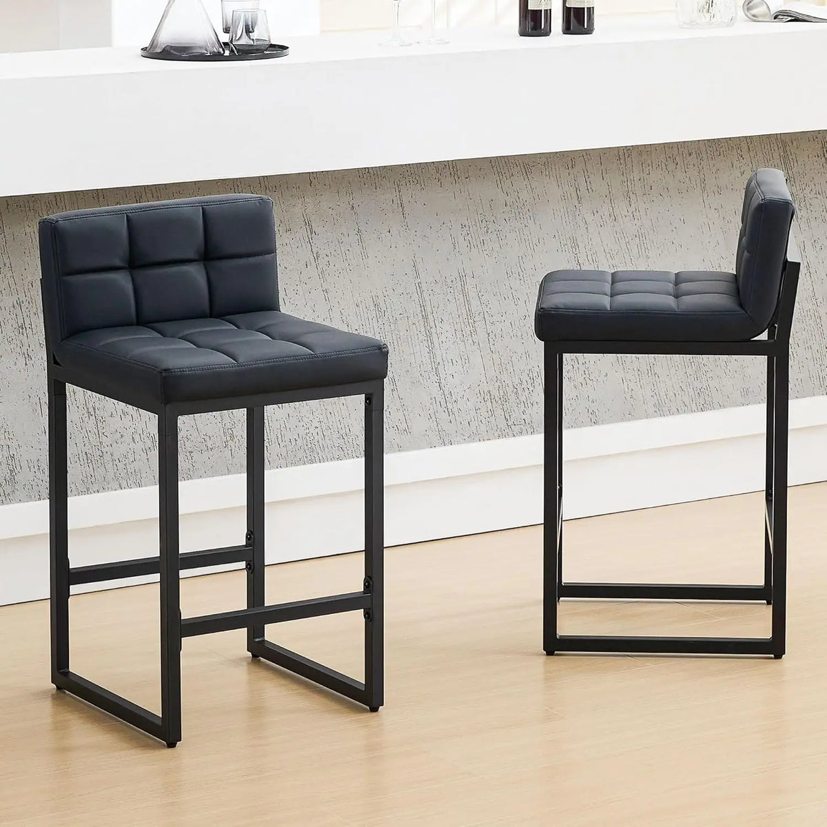 Counter Height Bar Stools Set of 4, Modern Counter Stools with Back and Thickened Metal Legs, Armless Bar Chairs for Kitchen