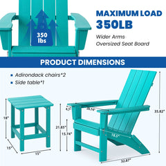 Portable Chairs Table Set of 3, Folding Adirondack Chair Table for All Weathers, Outdoor Fire Pit Chairs for Patio Poolside