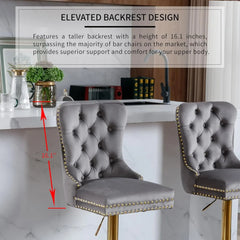 Velvet Swivel Bar Stools Set of 4 with Upholstered Back, Adjustable Counter Height Barstools, Bar Chairs for Home Bar Kitchen