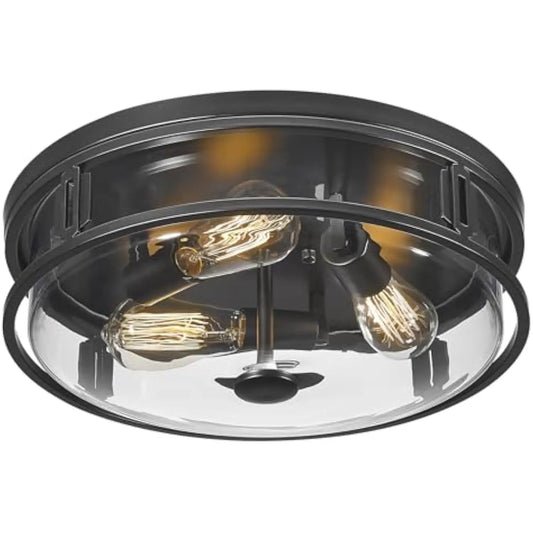 16 英寸 Flush Mount Ceiling Light with Clear Glass Shade, 3-Light Indoor Outdoor Farmhouse Lighting Flush Mount Lights for Kitc