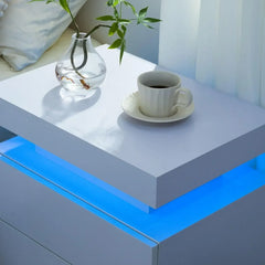 Nightstand LED Bedside Table for Bedroom Modern Night Stand with 2 Wood Drawers End Side Table for Bedroom