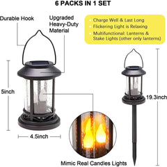 Outdoor Solar Candle Light, Flashing Decorative Lantern, Post Light, Waterproof, 6-Piece