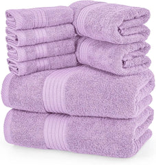 8 Piece Premium Towel Set, 2 Bath, 2 Hand, and 4 Washcloths, 100% Ring Spun Cotton, Highly Absorbent Towels for Bathroom
