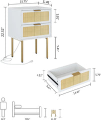 Nightstand with Charging Station, 2 Drawer Dresser for Bedroom, Small Bedside Table