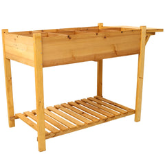 8 Pockets Horticulture Raised Garden Bed Elevated Wood Planter Box Stand with Foldable Side Table and Storage Shelf for Herb