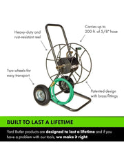 Hose Reel Cart with Wheels Heavy Duty 200 Foot Metal Hose Reel - IHT-2EZ with 3/4-Inch Lawn Sprinkler Stand, Adjustable Metal