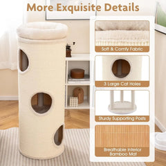 4 Story Cat Tree Condo, 49” Barrel-Shaped Cat House with Detachable Sisal Scratching Board, 3 Hideaways & Removable Soft Top