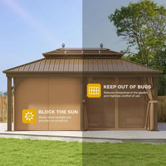 12x18ft Hardtop Heavy Duty Double Roof Outdoor Upgraded Galvanized W/Nettings Curtains Steel Combined of Horizontal Vertical