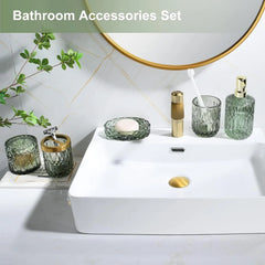 Green Bathroom Accessories Set, 5Pcs Clear Glass Bathroom Accessories, Hand Soap Dispenser, Soap Dish, Toothbrush Holder Set, Tu