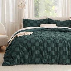 Boho Duvet Cover King Size - Checkered King Duvet Cover Set for All Seasons, 3 Pieces Soft Shabby Chic Embroidery Boho Bedding
