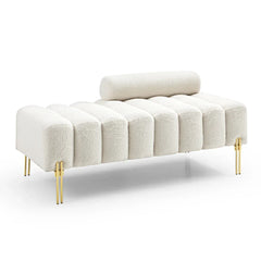 Upholstered End of Bed Bench – Modern 2-Seater Sofa Stool with Adjustable Backrest & Golden Legs